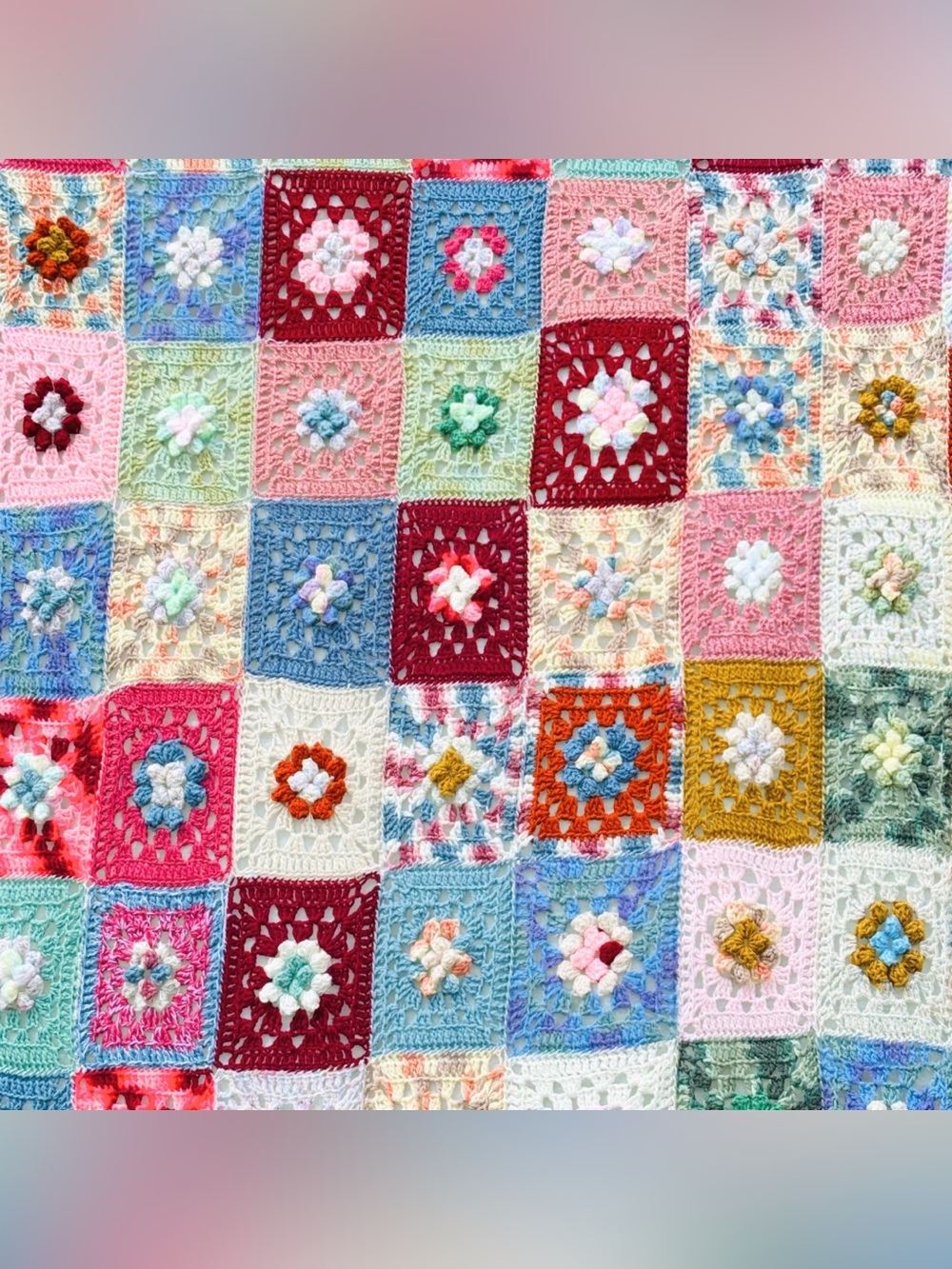Vintage Granny Square Crochet Afghan Throw Blanket Handmade Boho Cottagecore - Picture 6 of 16